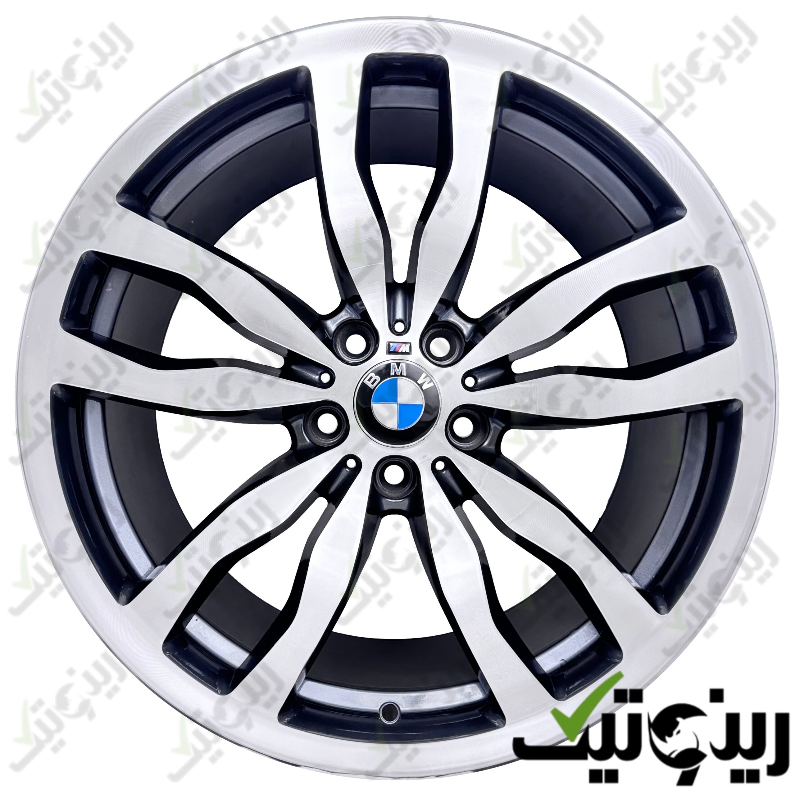 Made with LogoLicious Add Your Logo App رینگ فابریک بی ام و X6 سایز 20 اینچی رنگ رخ تراش مشکی - Image 1